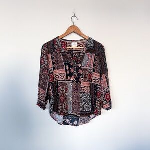 3/$20⚡️ Knox Rose Womens XS Shirt 3/4 Sleeve Multicolor Floral V-Neck Paisley